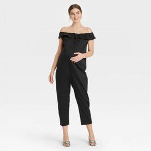 NWT Nines by Hatch Maternity Black Odd Shoulder Ruffle Jumpsuit XXL